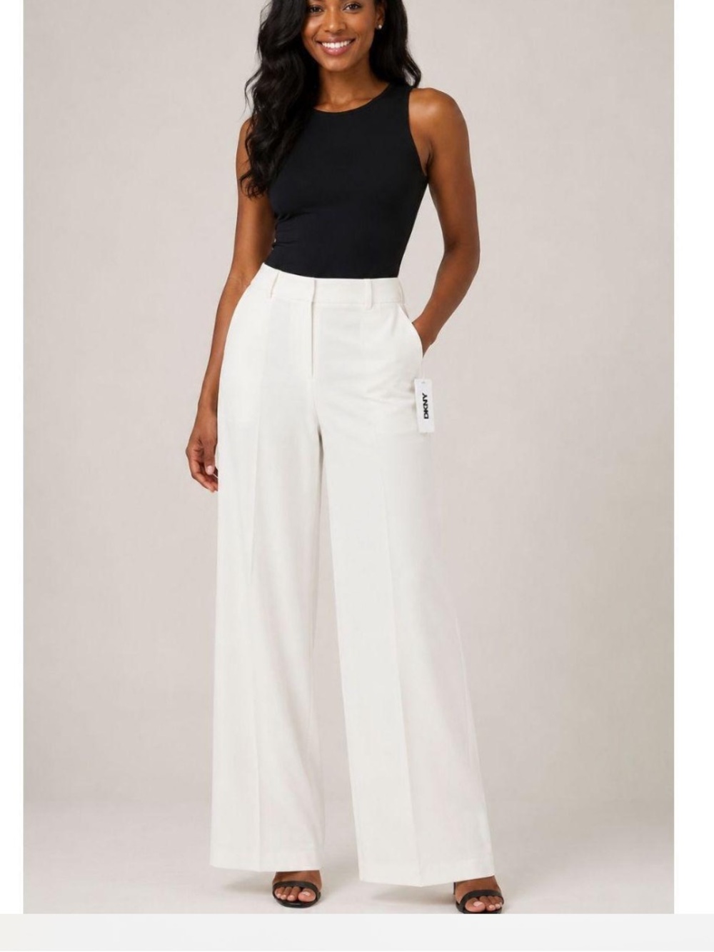 DKNY White Tailored Slim Flare Trousers